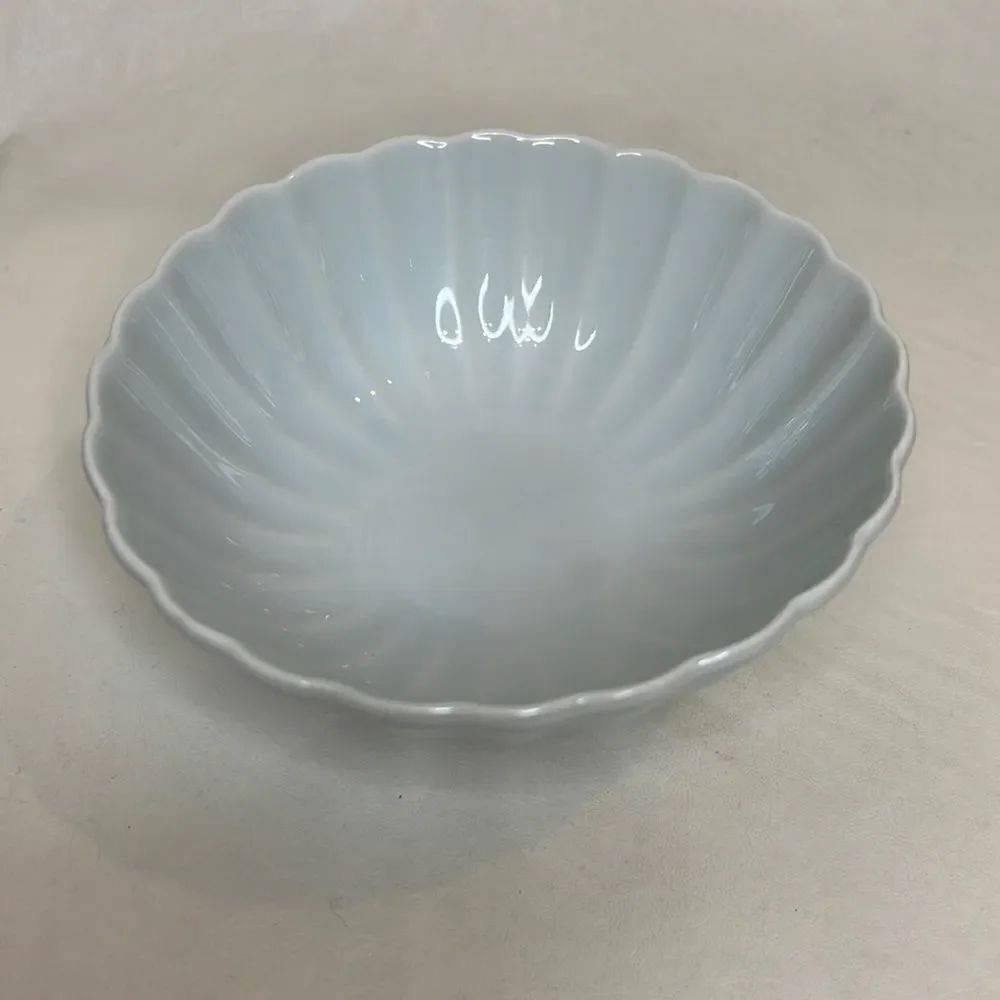 Porcelain Bowl 4 3/4 In Round 1 3/4 In Tall Vintage Sea Stripe Blue Green Ribbed